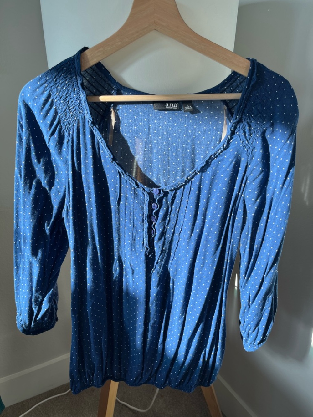 a.n.a Navy with White Dot Lightweight Top